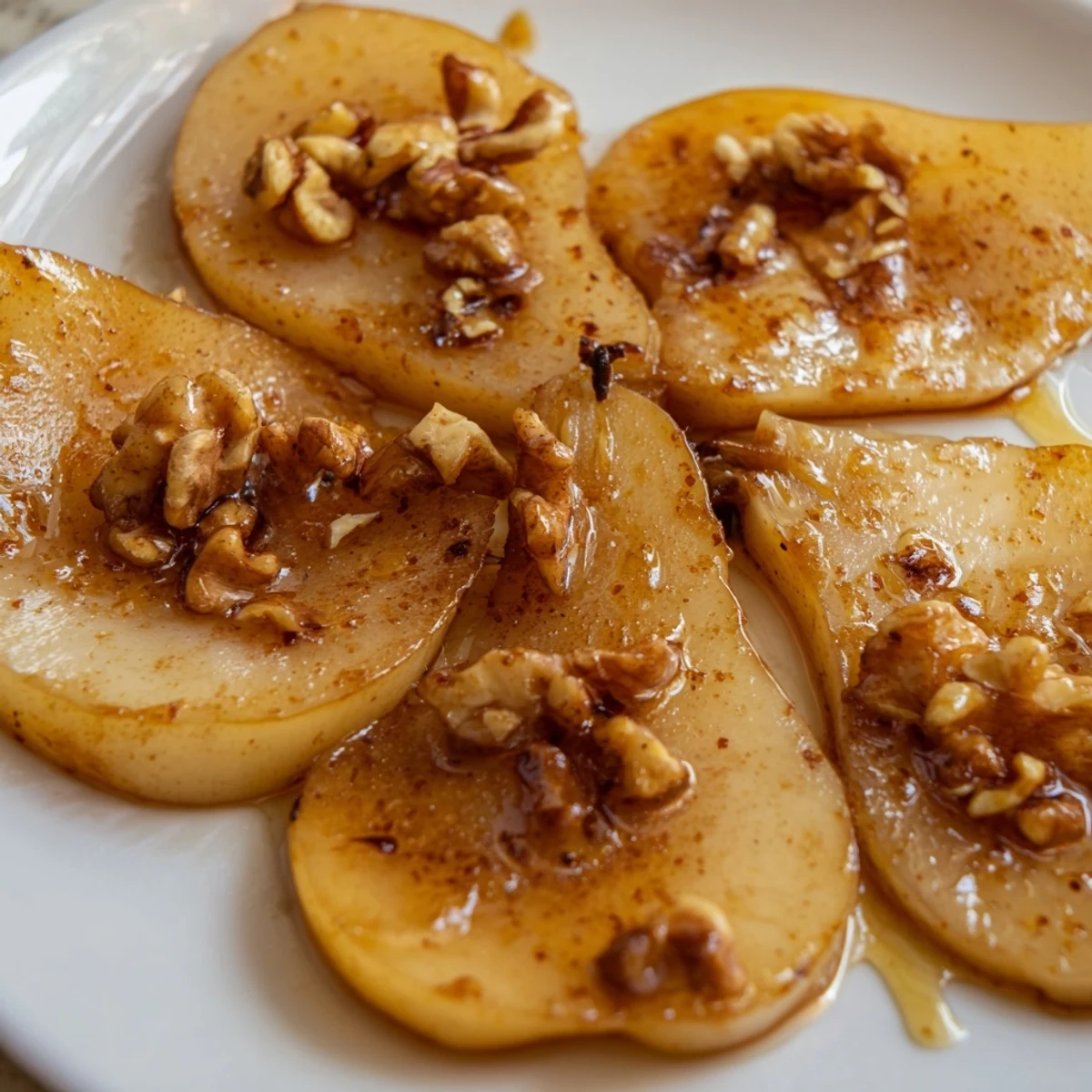The warm, spiced Maple-Warm Cozy Plate: Caramelized Pear and Walnut Bake, ready to be enjoyed on a chilly evening.