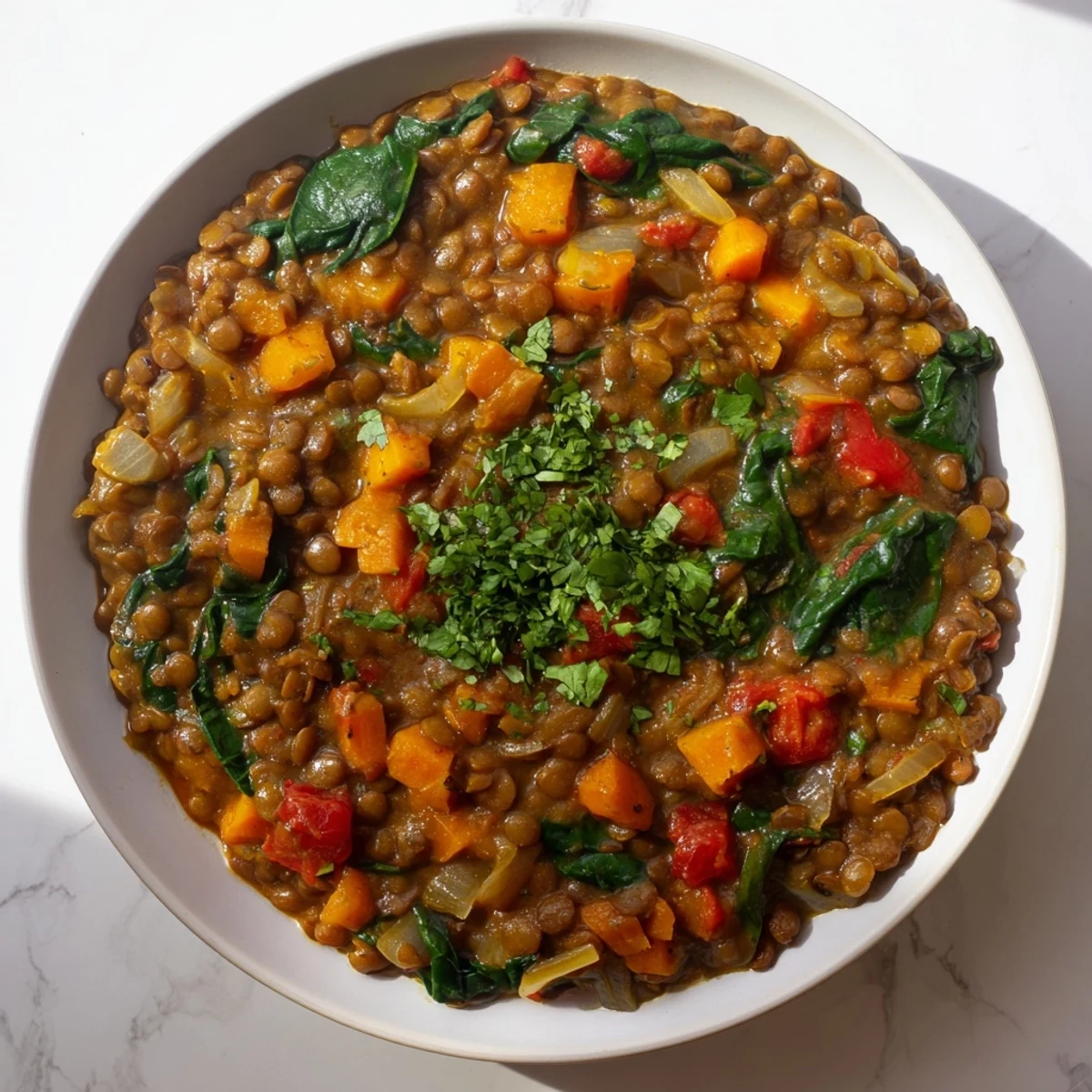 Bright green spinach and tender lentils star in this comforting Lentil and Spinach Curry, a hearty meal.