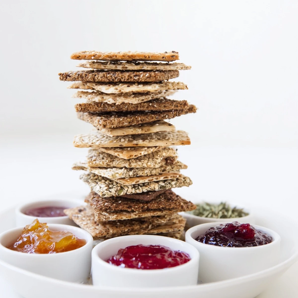 A mouthwatering view of Gourmet Crackers stacked high, ready to pair with cheese boards and jams.