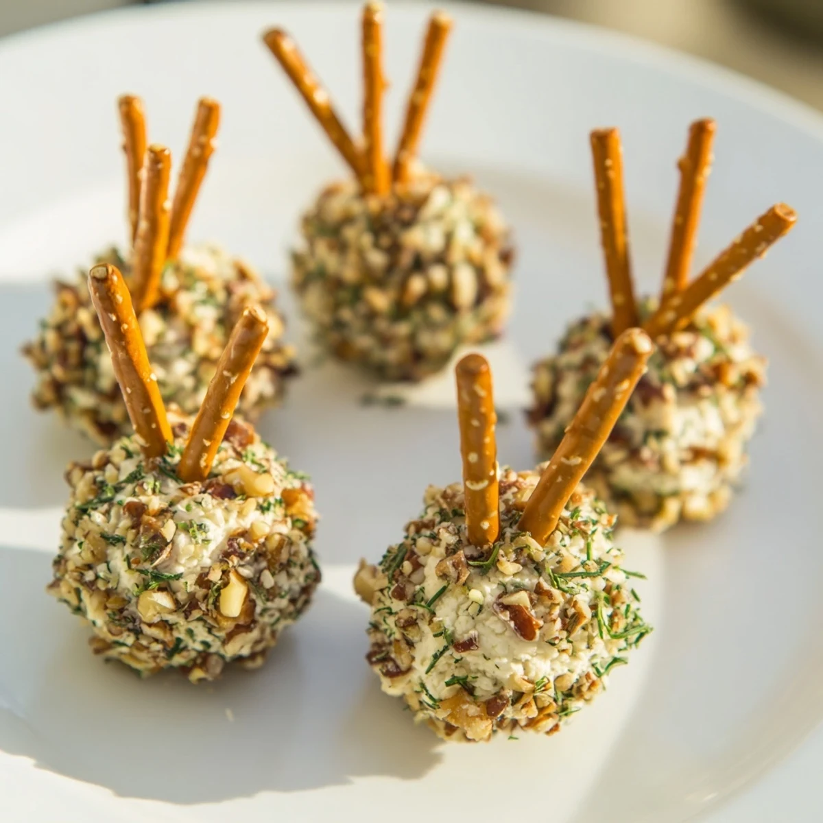 Champagne Cork Cheese Balls, rolled in nuts, ready to serve for a delightful party appetizer.