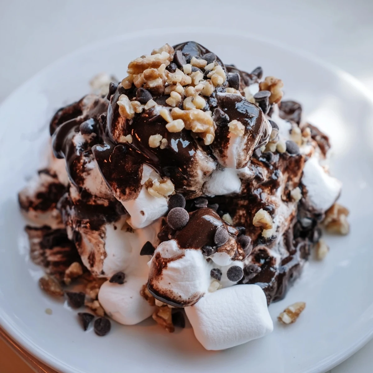 Warm, gooey chocolate chips and mini marshmallows heap, a quick dessert ready in minutes.