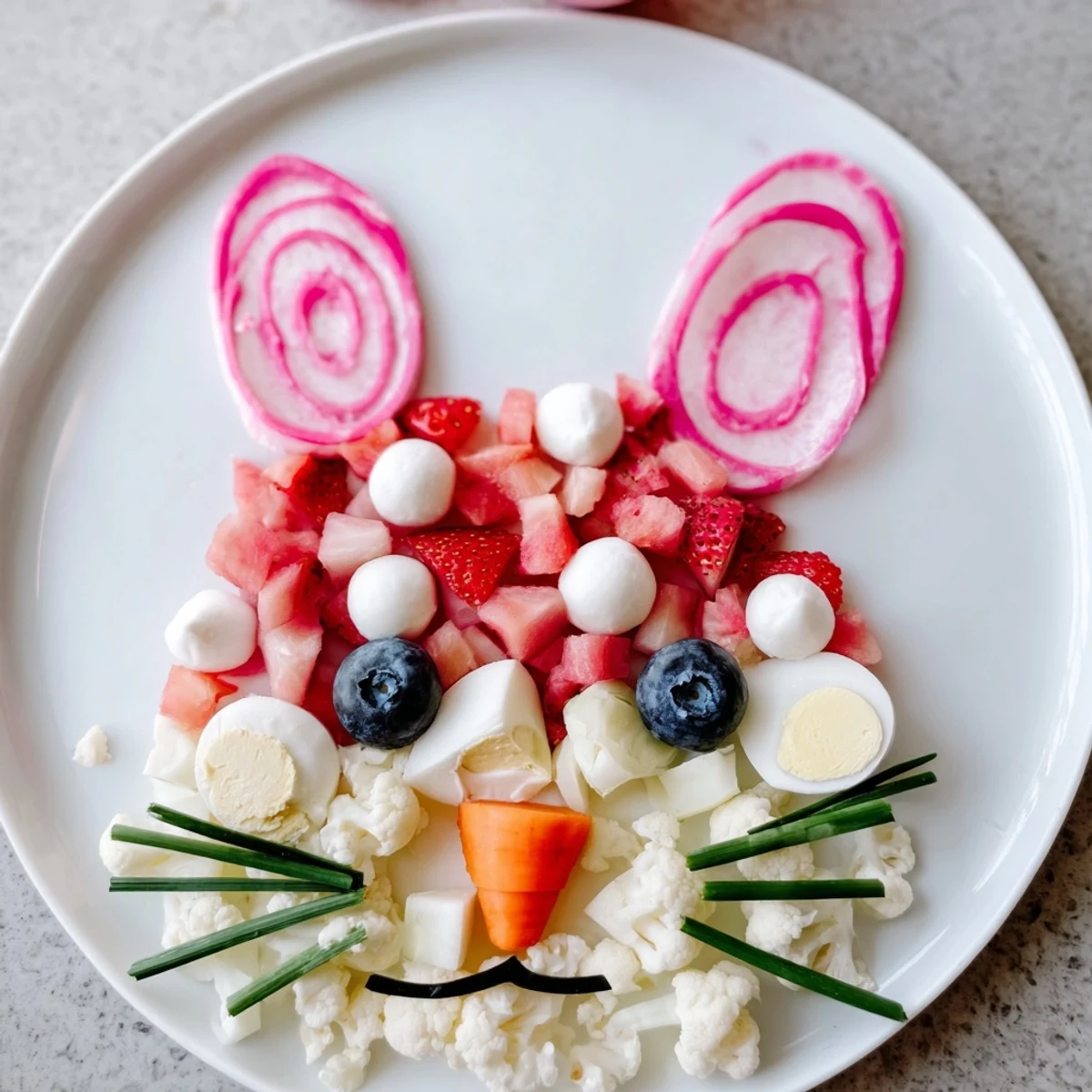Festive Bunny Silhouette appetizer: a vibrant, pink and white platter perfect for Easter or spring gatherings.