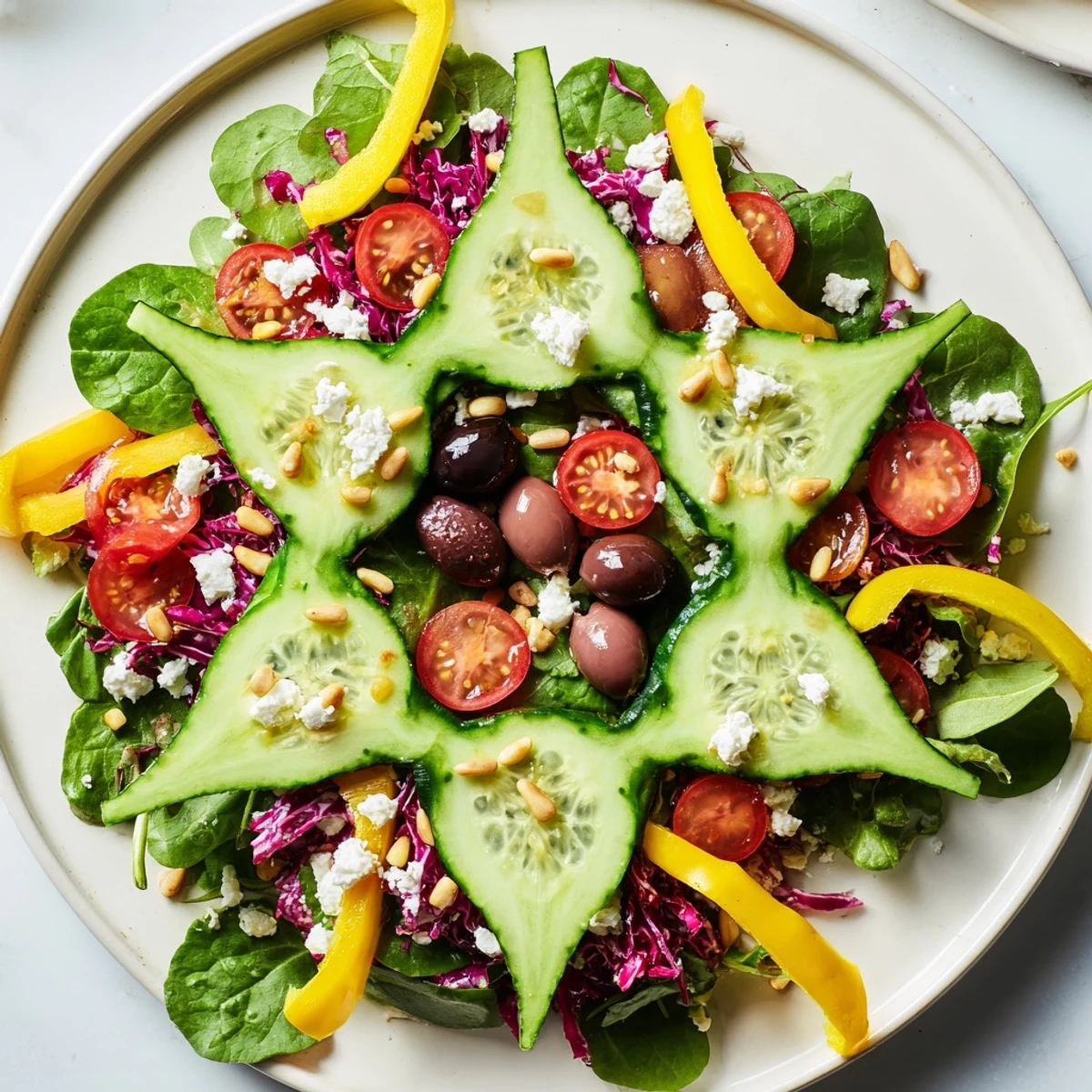 Vibrant Star of David Salad Platter with colorful vegetables, perfect for a Hanukkah appetizer.