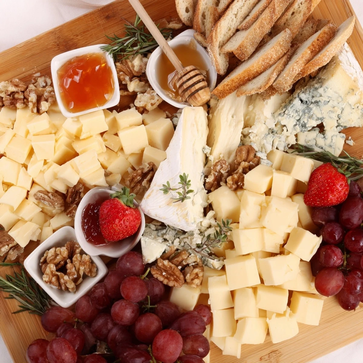 Generous close-up of the overflowing Waterfall Edge Grazing Board, laden with colorful and tasty treats.