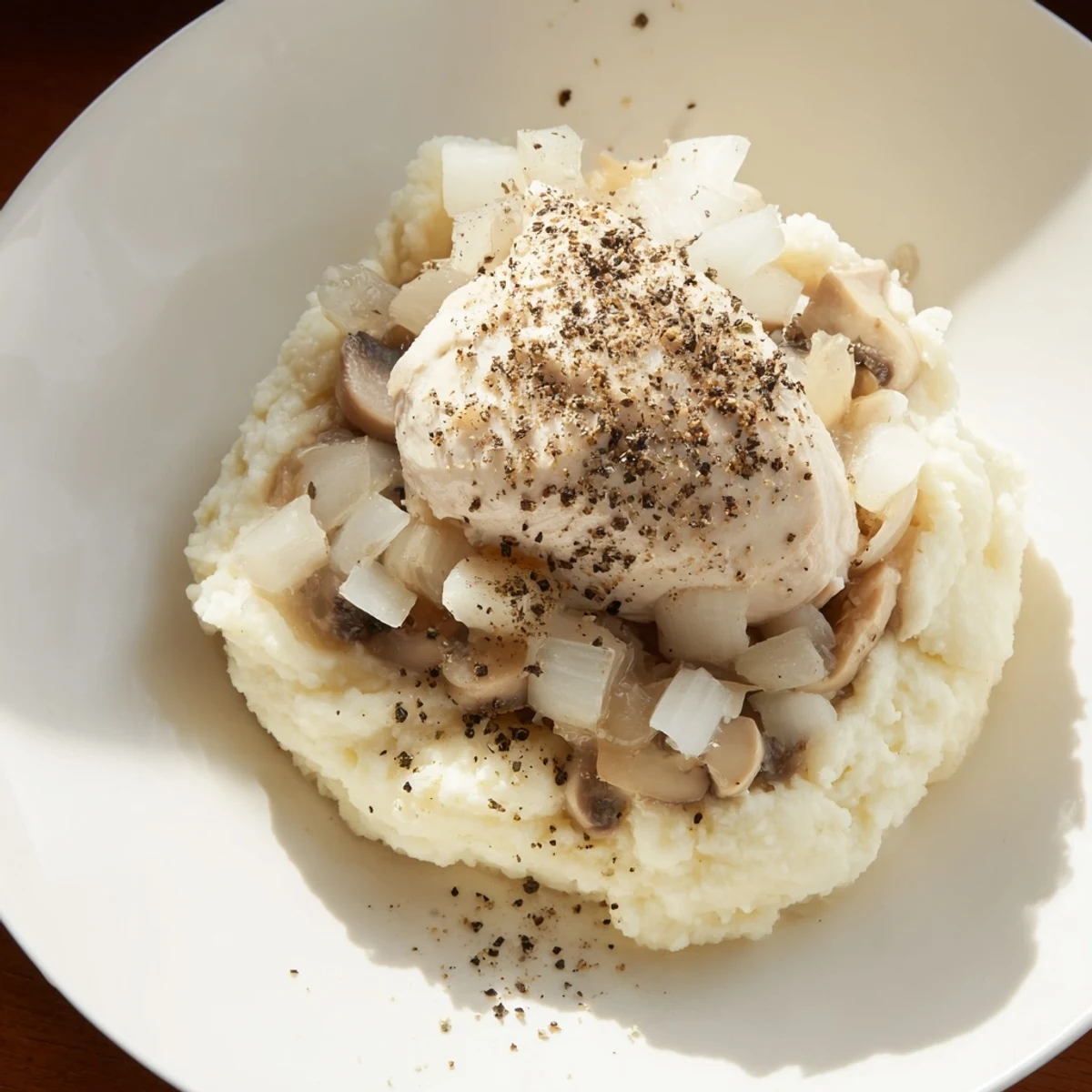 Ethereal shadows from peppercorns enhance the elegance of this Ghostly Gala main dish presentation.