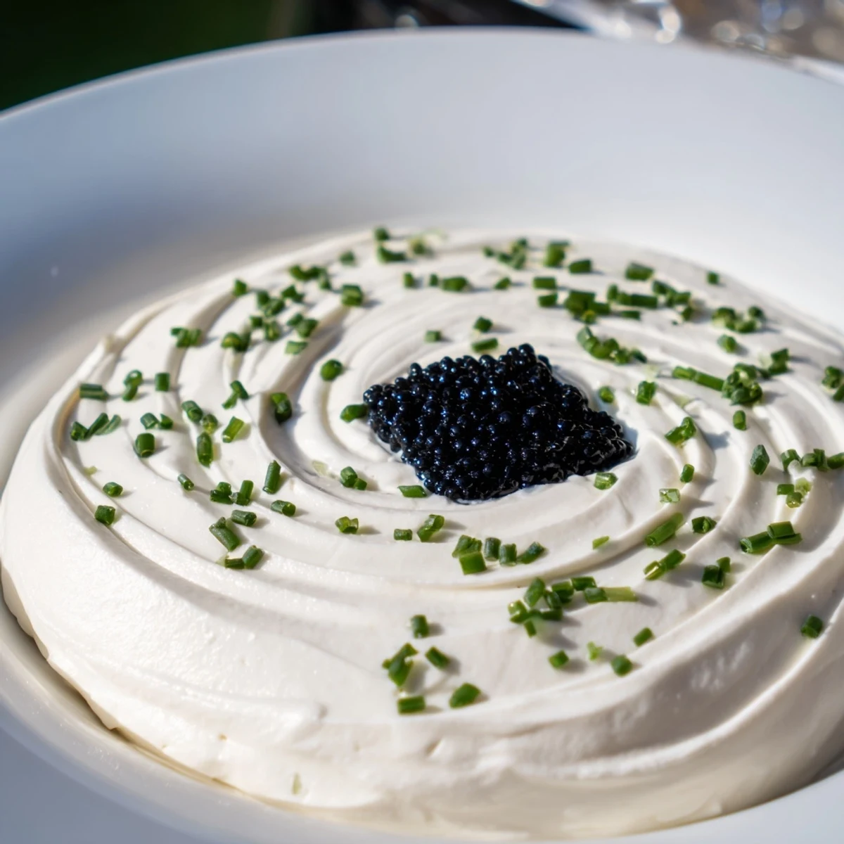 Elegant Diamond Inlay appetizer, featuring creamy whipped cream cheese contrasted with rich caviar in a diamond.