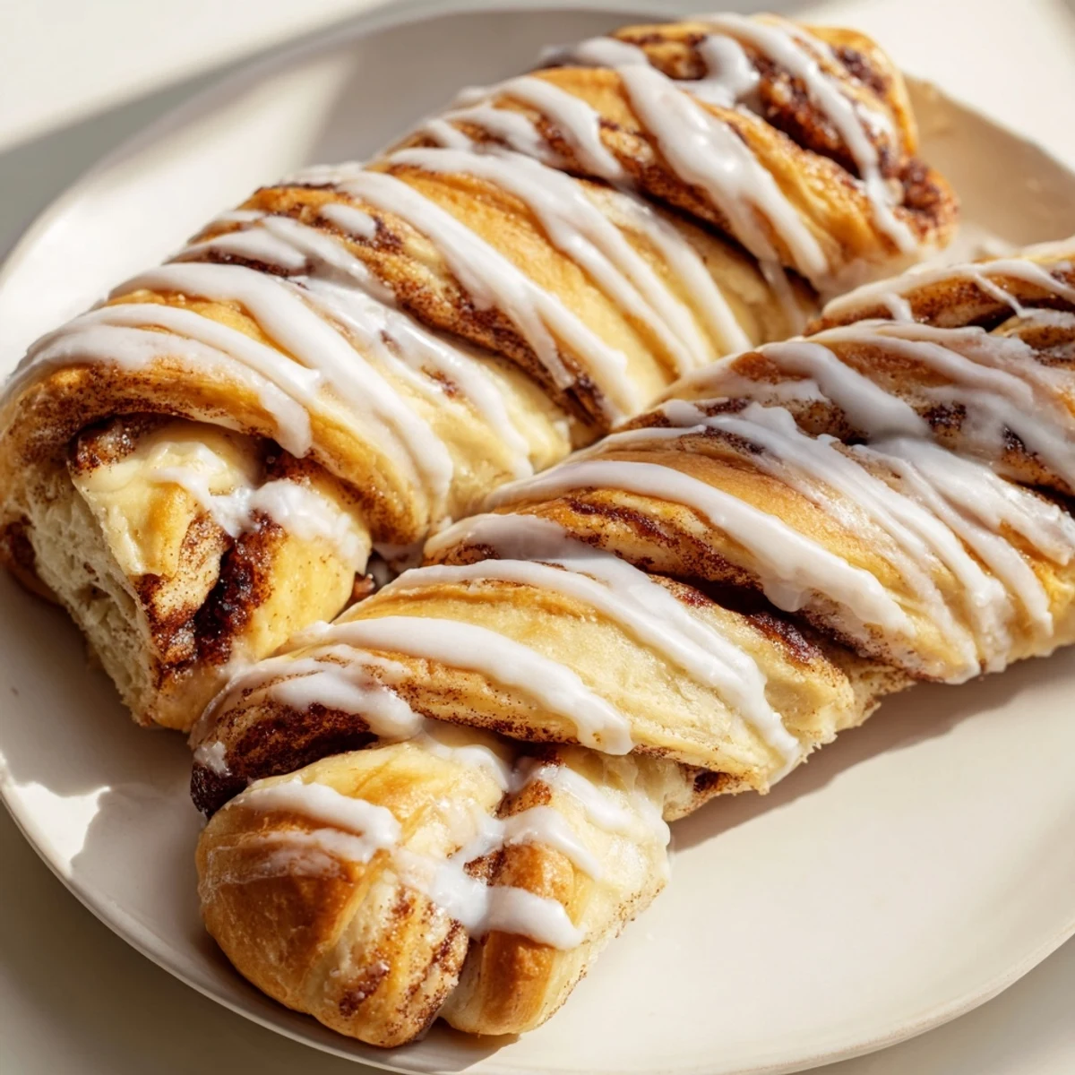 Golden, glazed Air-Fryer Cinnamon Roll Twists, perfect for a quick and comforting American breakfast.