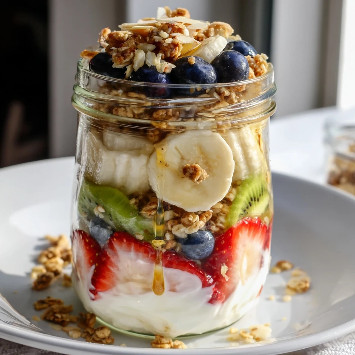 Refreshing Layered Yogurt Fruit Parfait with crunchy granola, perfect for a quick, nutritious morning treat.