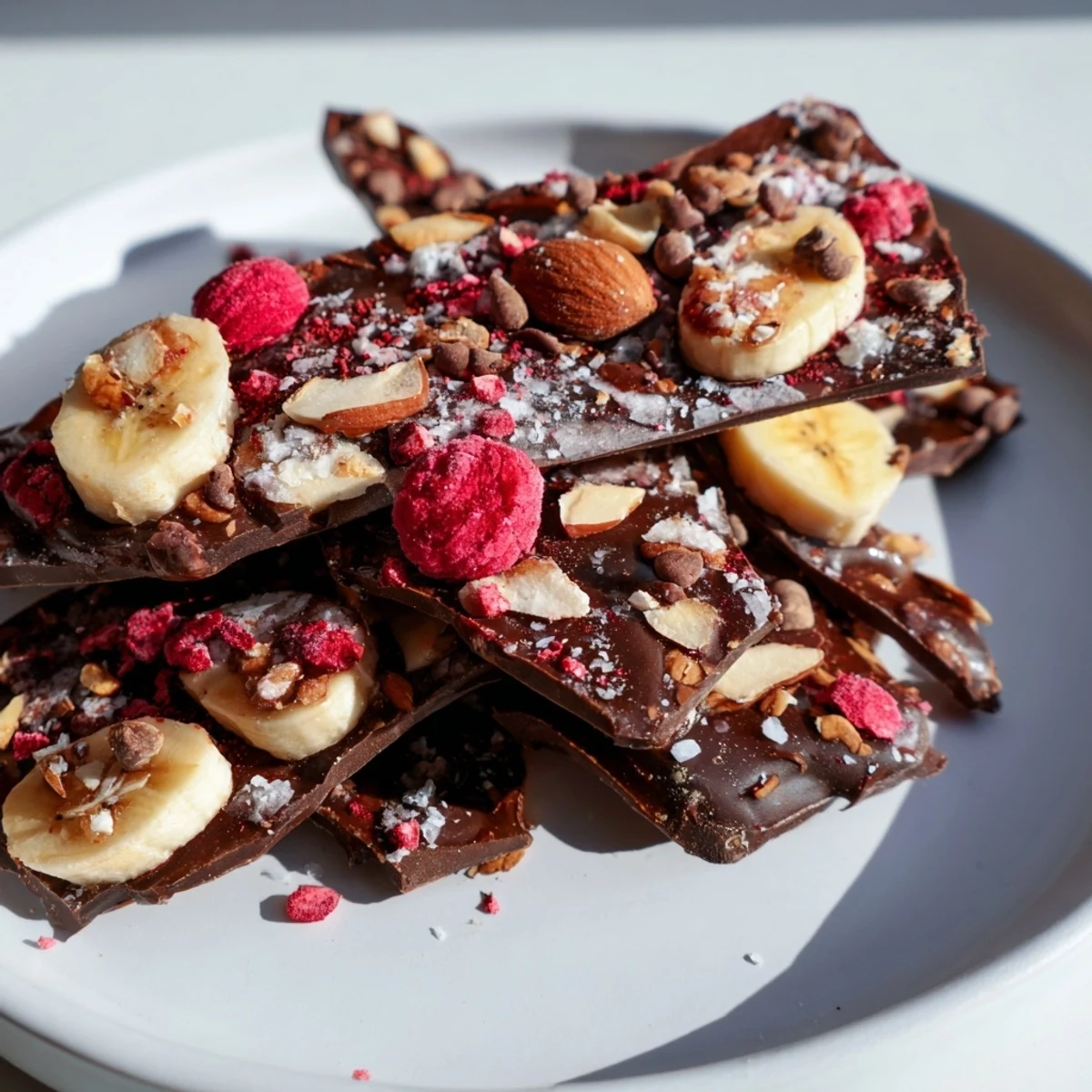 Homemade Chocolate Banana Bark ready to be broken into pieces for a satisfying treat.