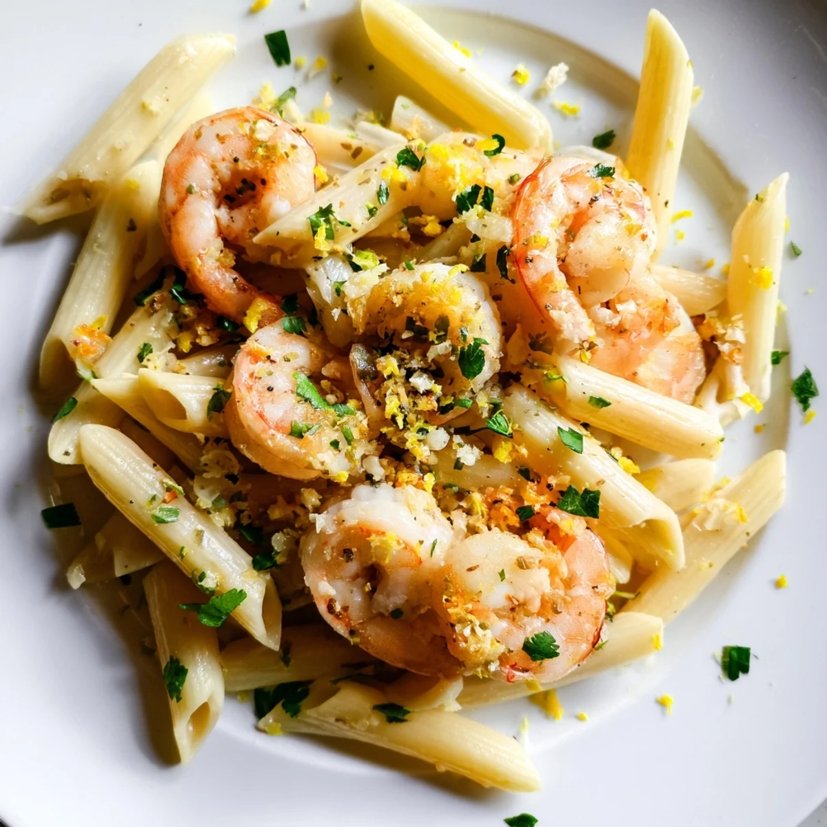 Enjoy a comforting bowl of creamy garlic shrimp penne, a flavorful and easy weeknight meal.