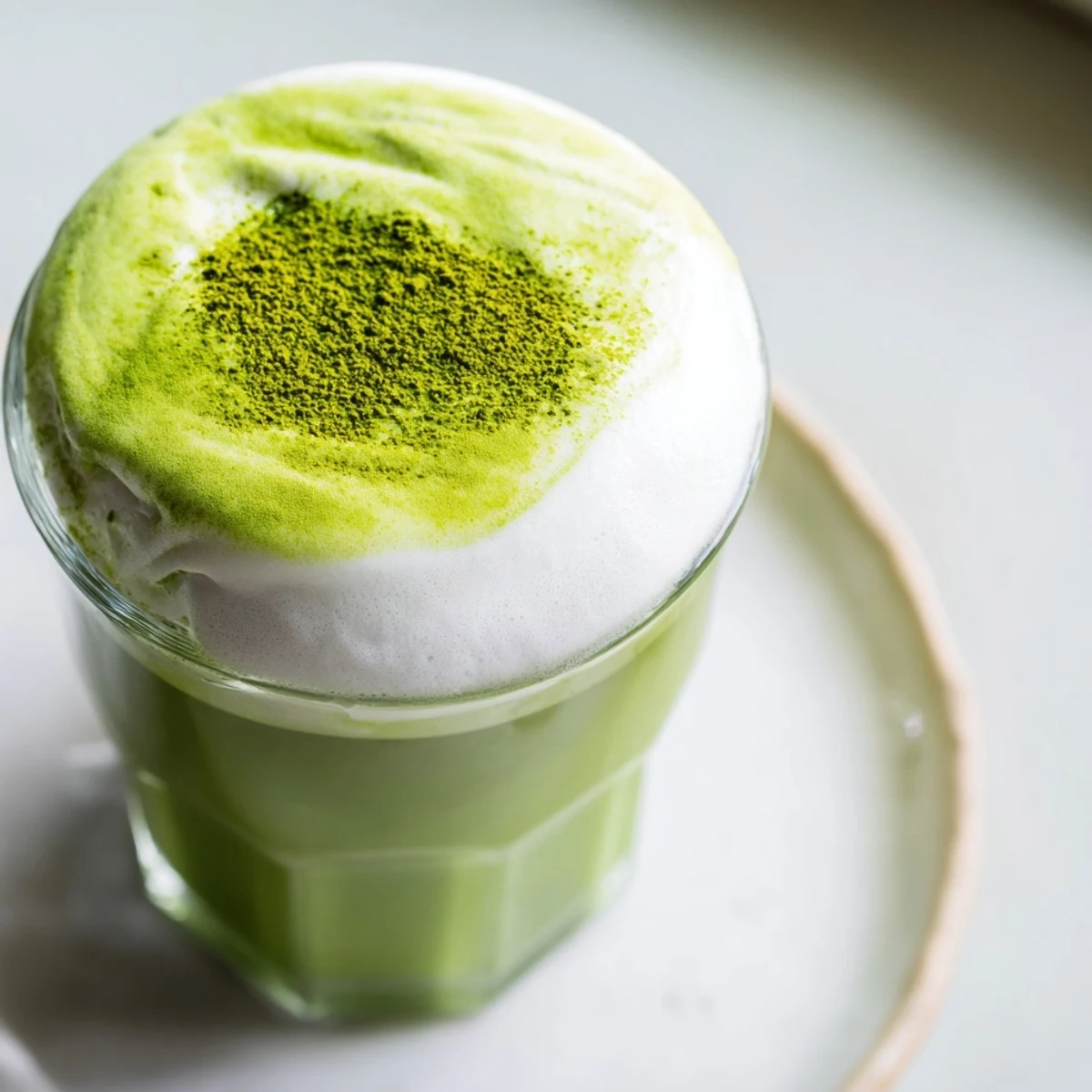 Homemade matcha latte, presented in a clear glass with ice, promises a delicious, energizing drink.