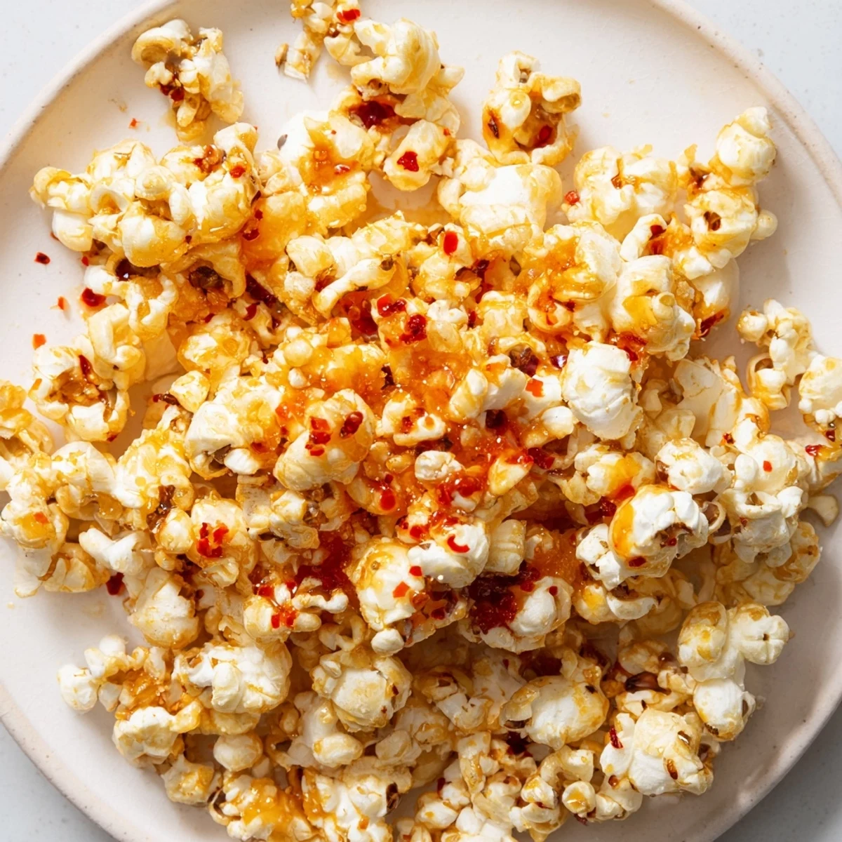Golden, crunchy Hot Honey Butter Popcorn with a delightful shimmer, ready for enjoying.