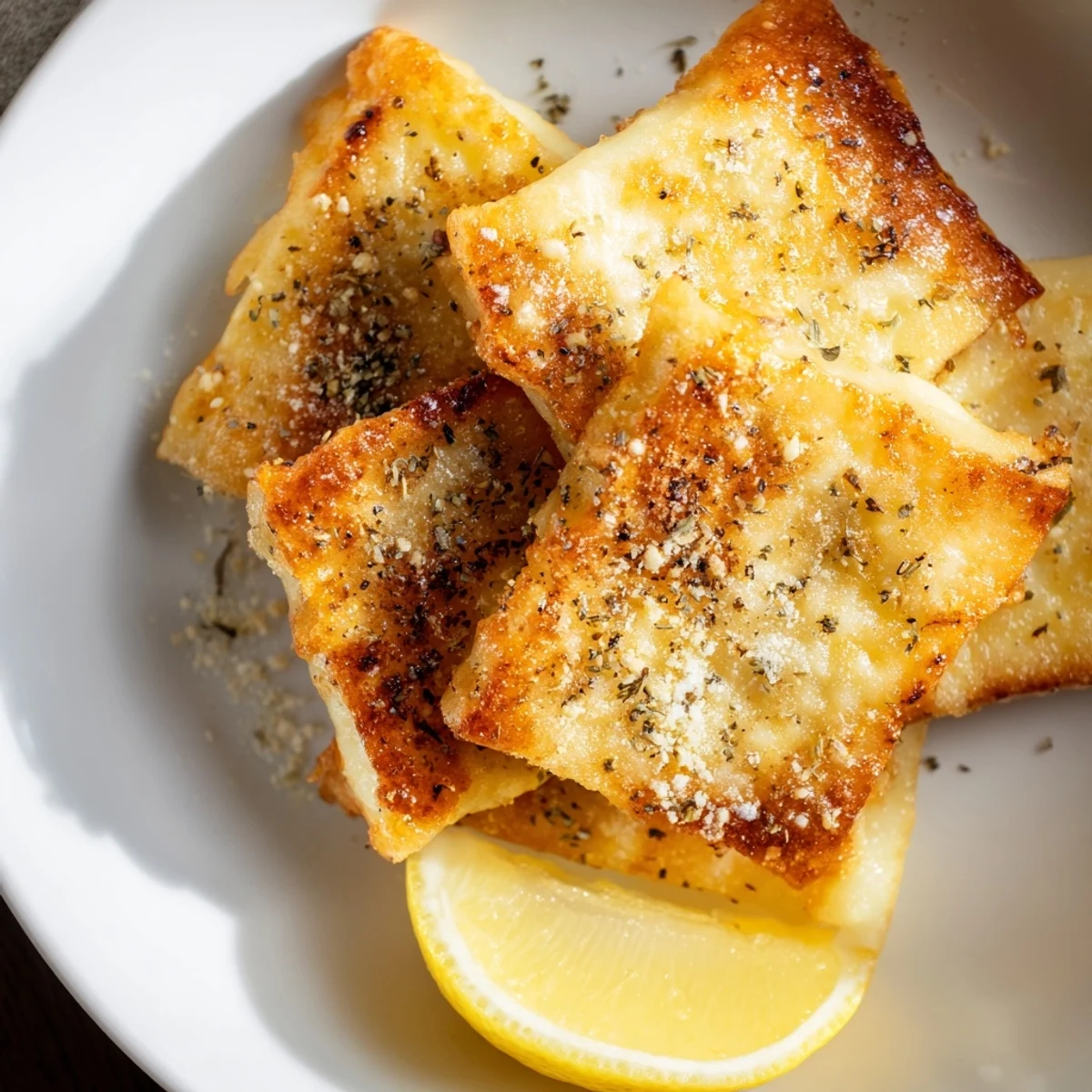 Golden Greek Saganaki cheese, crispy fried and sizzling, ready to be drizzled with lemon.