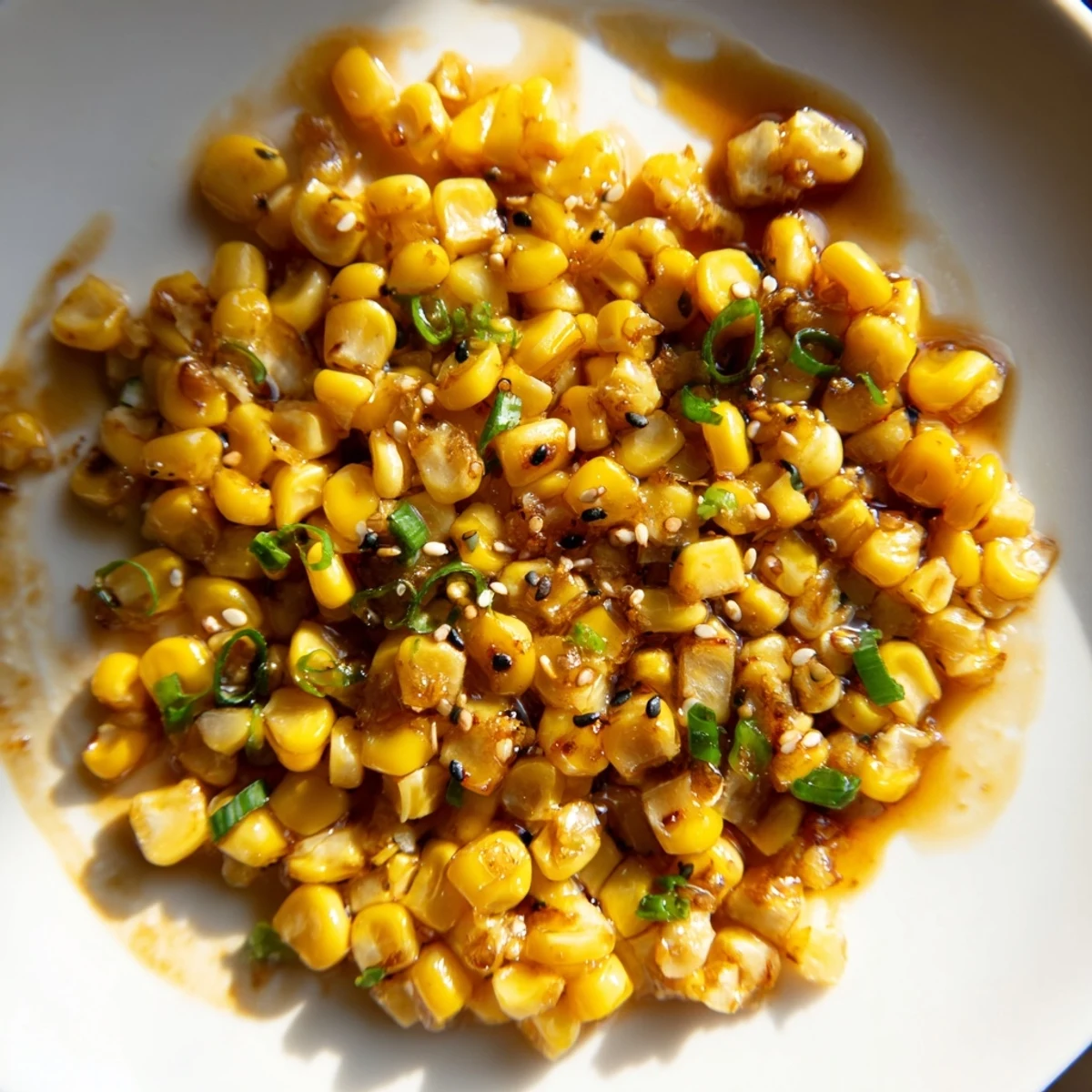 Golden, buttery Japanese Butter Corn glistening in a pan, a savory and simple side dish.