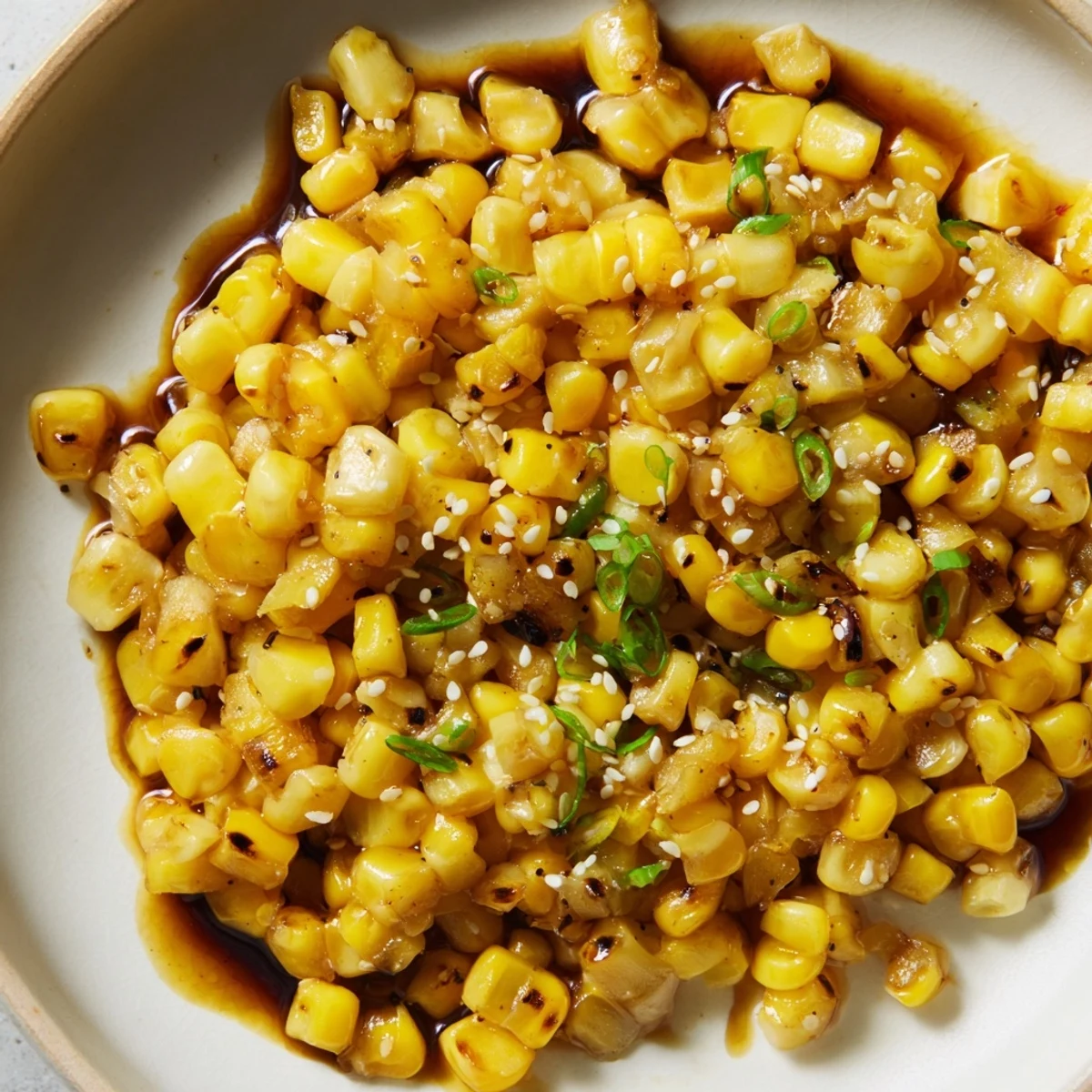 Close-up of perfectly cooked Japanese Butter Corn with scallions, ready to serve with grilled meats.