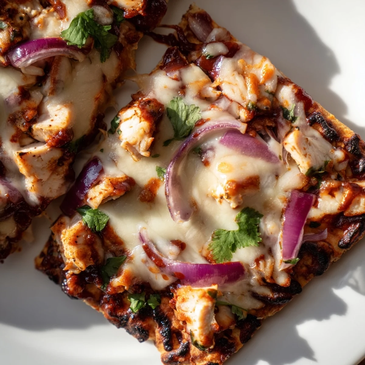 Golden, crispy flatbread topped with tender grilled chicken and sweet red onion slices.