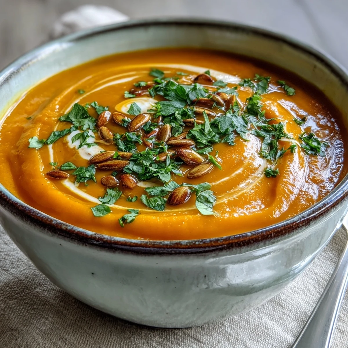 Steaming bowl of homemade Carrot Ginger Soup, highlighting the bright orange color and freshly grated ginger garnish.