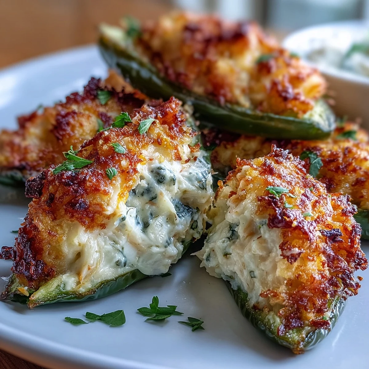 Golden baked Cajun Crab Poppers with melted cheddar and a crispy panko topping on a baking sheet.