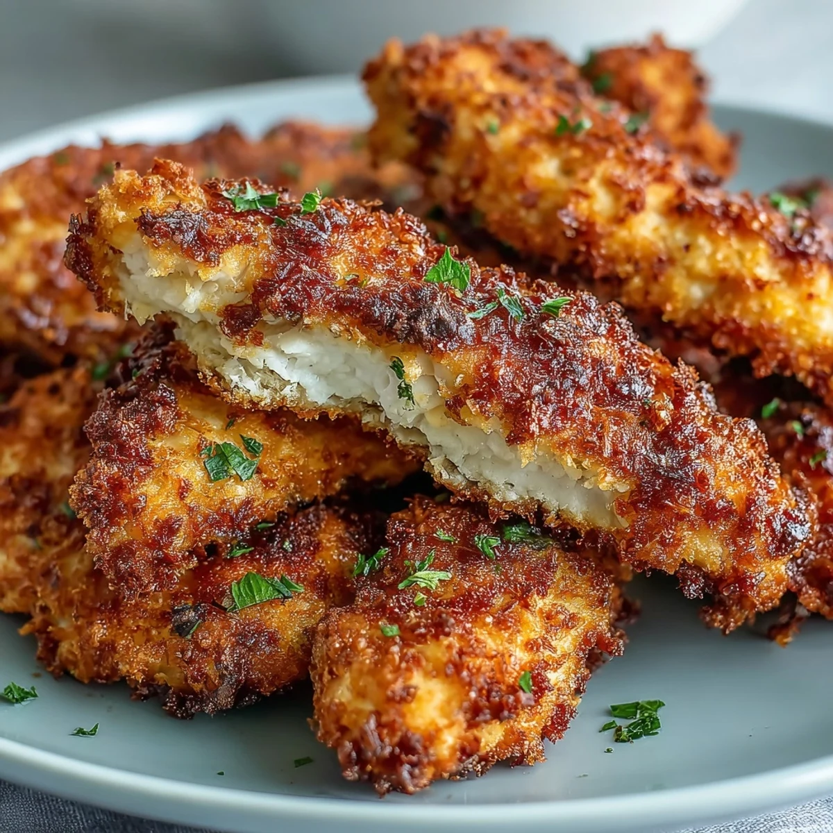 Perfectly cooked Air Fryer Chicken Strips served with fresh coleslaw for a family dinner.