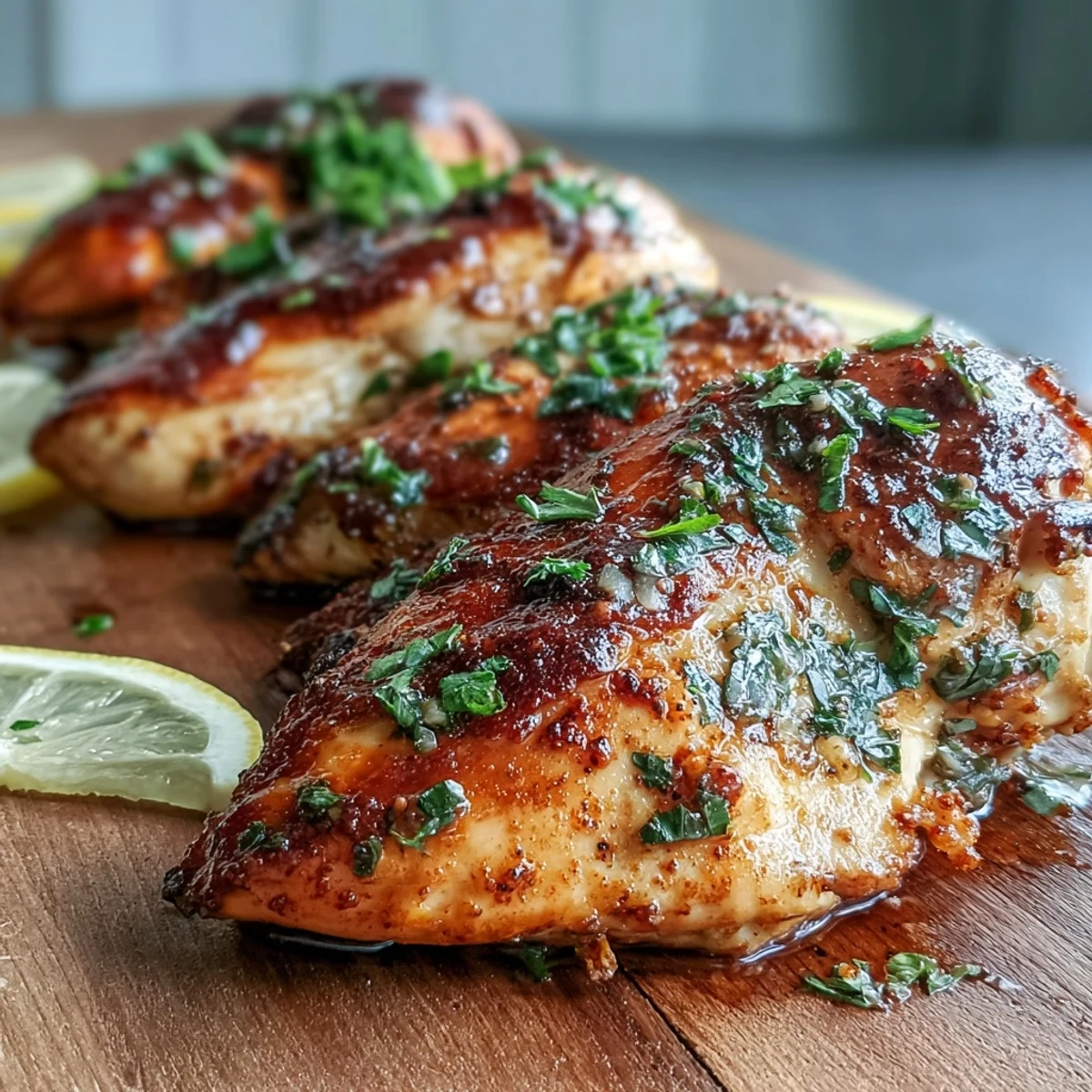 Juicy Oven Baked Chicken Breast sliced to reveal tender interior, served over a crisp green salad.