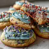 CRK-Inspired Pastel Swirl Birthday Cookies with soft, buttery sugar dough and whimsical pastel swirls, perfect for festive celebrations.