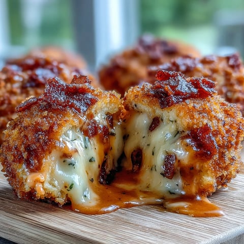 Golden-brown Buffalo Chicken Bacon Mozzarella Bombs with gooey melted cheese and crispy panko crust, served with ranch dip.