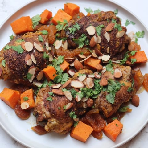 The rich aroma of this Soft Spice Slow-Cooker Chicken and Sweet Potato Tagine promises a flavorful meal.