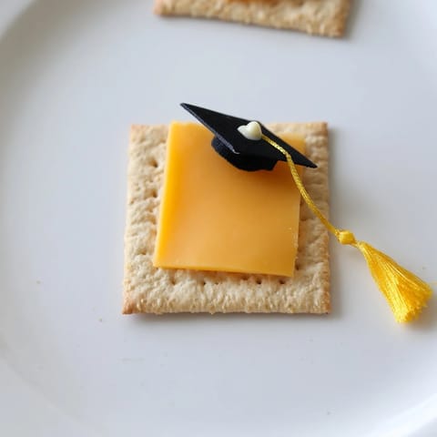 Quick and easy Graduation Cap Snacks – a fun appetizer made with cheese and crackers.