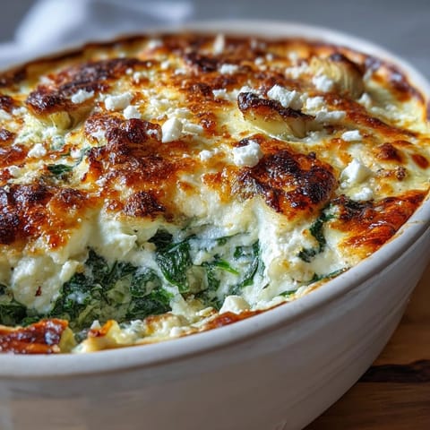 Sliced into a hearty serving, this High Protein Spinach Artichoke Bake pairs well with a fresh green salad.