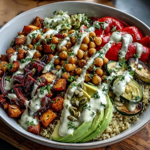 A vibrant Chickpea Power Bowl with spiced, crispy chickpeas, roasted sweet potatoes, and creamy tahini sauce.