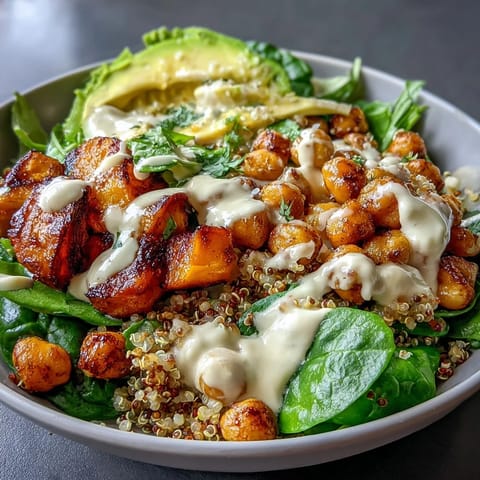 Freshly roasted sweet potatoes and crispy turmeric chickpeas fill this vibrant Anti-Inflammatory Glow Bowl. It’s topped with creamy tahini yogurt sauce and ripe avocado slices.