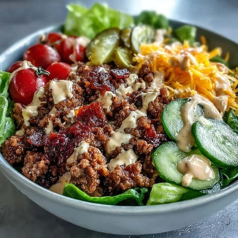 Fresh tomatoes, pickles, and red onion add crunch to these satisfying, low-carb, high-protein Cheeseburger Bowls.