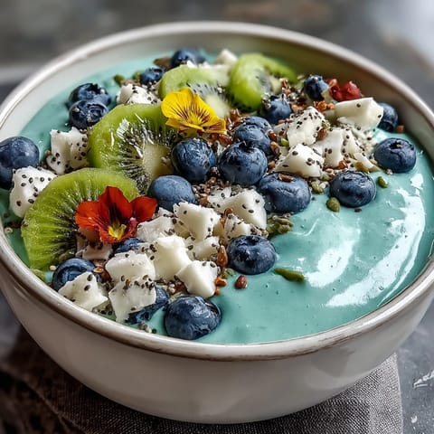 Spoon into the creamy Whimsical Healthy Mermaid Smoothie Bowl featuring dragon fruit and coconut flakes.