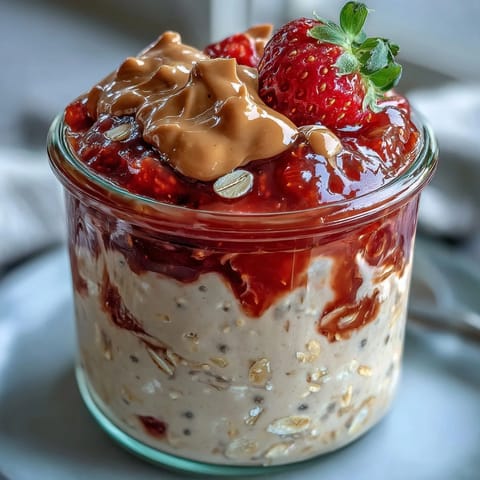 High-Protein Peanut Butter & Jelly Overnight Oats
