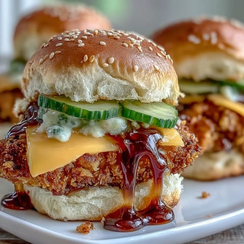 Golden-baked Spicy Honey Butter Chicken Sandwich Bake filled with crispy chicken tenders, melted cheddar, and pickles on soft slider buns.