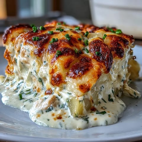 Golden, bubbly cheddar and mozzarella tops the Creamy Ranch Chicken Potato Bake, with herbs sprinkled on top.