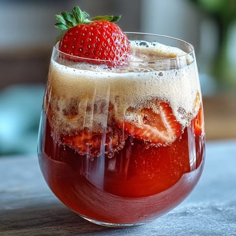 Guests customize their own strawberry mimosa with fresh berries, citrus slices, and sparkling juice in elegant champagne flutes.