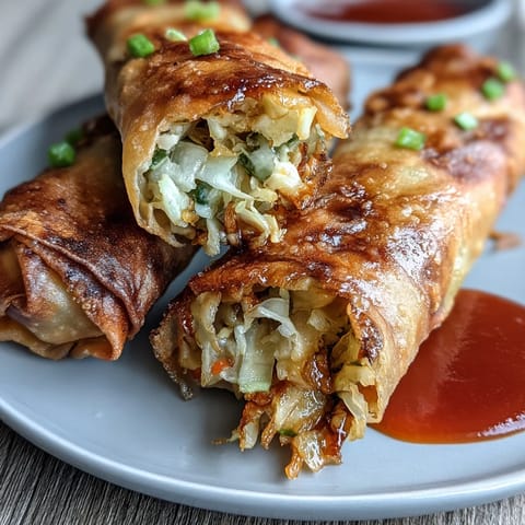 Golden, crispy air-fried spring rolls packed with fresh vegetables, served with a sweet chili dipping sauce for an irresistible appetizer.  