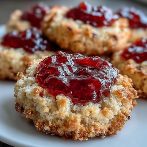 Buttery thumbprint cookies with sweet strawberry jam centers, perfect for summer picnics and gatherings.