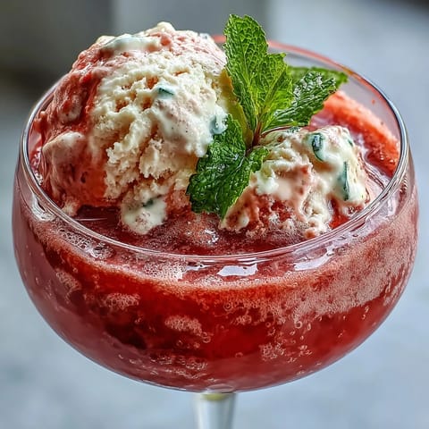 Creamy vanilla ice cream melts into a zesty strawberry daiquiri base, finished with a fizzy splash of sparkling water.  