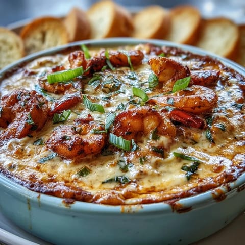 Spicy Southern Crawfish Boil Dip baked until golden and bubbling with bold Cajun flavors.  