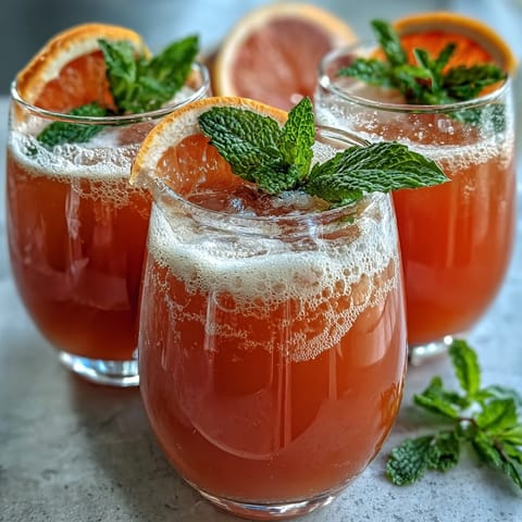 Sparkling Spring Citrus Mocktails with Grapefruit and Lime in chilled glasses with crushed ice and fresh mint