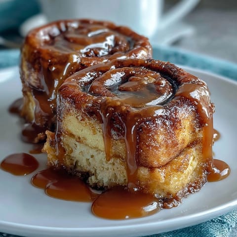 Decadent cinnamon roll pancake casserole baked golden, swirled with cinnamon sugar, and topped with a luscious cream cheese glaze.