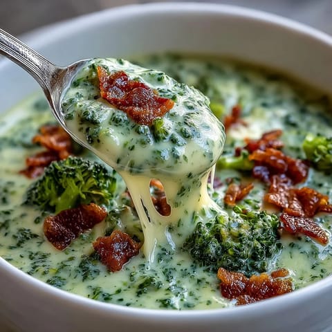 A steaming bowl of creamy broccoli cheddar soup, garnished with extra shredded cheddar and fresh broccoli florets.  