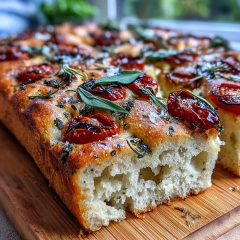 Golden, fluffy Spring Herb Focaccia, studded with cherry tomatoes and fresh herbs.