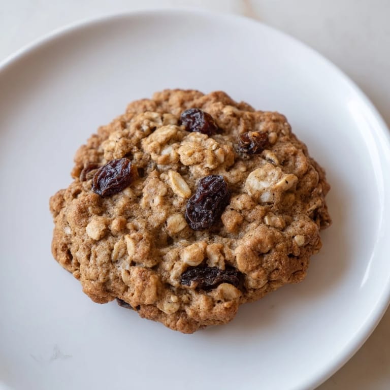 A plate of homemade chewy oatmeal raisin cookies, offering a soft texture and sweet, cozy flavor.