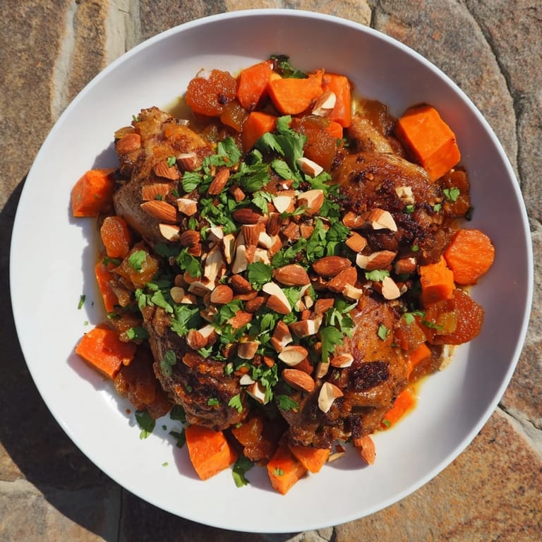 A warm bowl of Soft Spice Slow-Cooker Chicken and Sweet Potato Tagine, ready to enjoy with family.