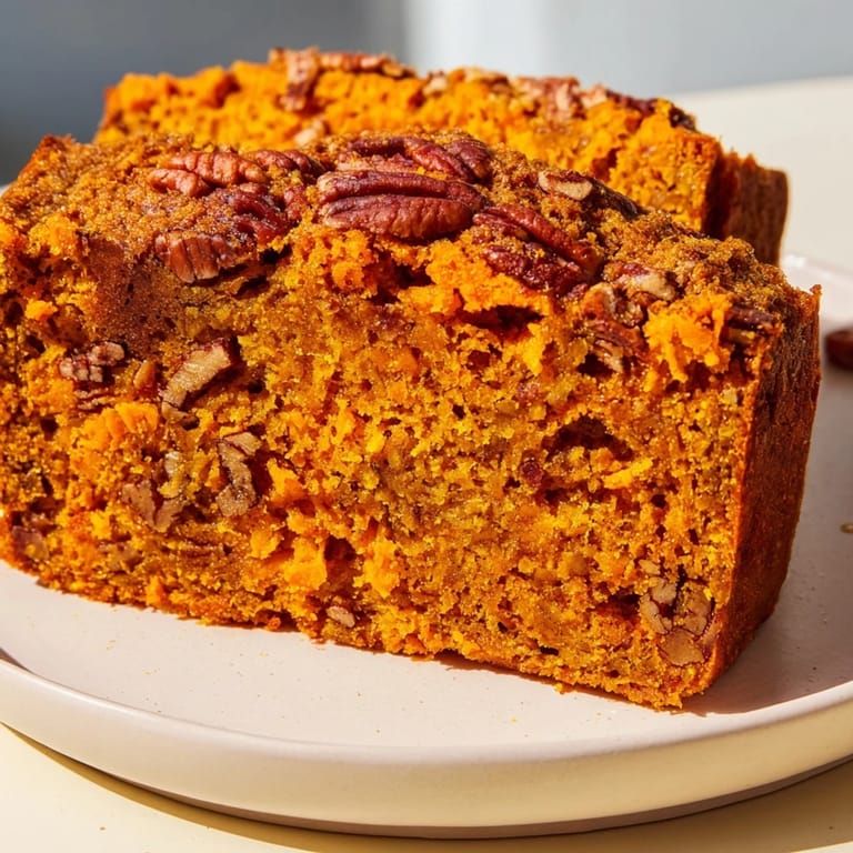 Fluffy Weekend Cabin-Style Sweet Potato and Pecan Loaf, offering a tempting aroma, perfect for cozy mornings.