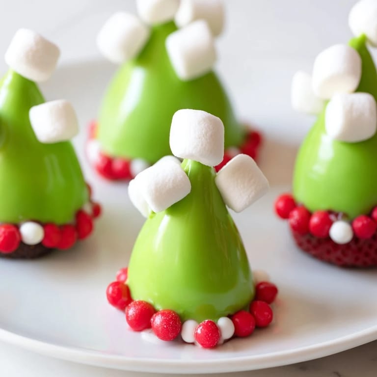 These Elf Hat Chocolate Dipped Strawberries are a delightful dessert, arranged on a baking sheet, ready to enjoy.