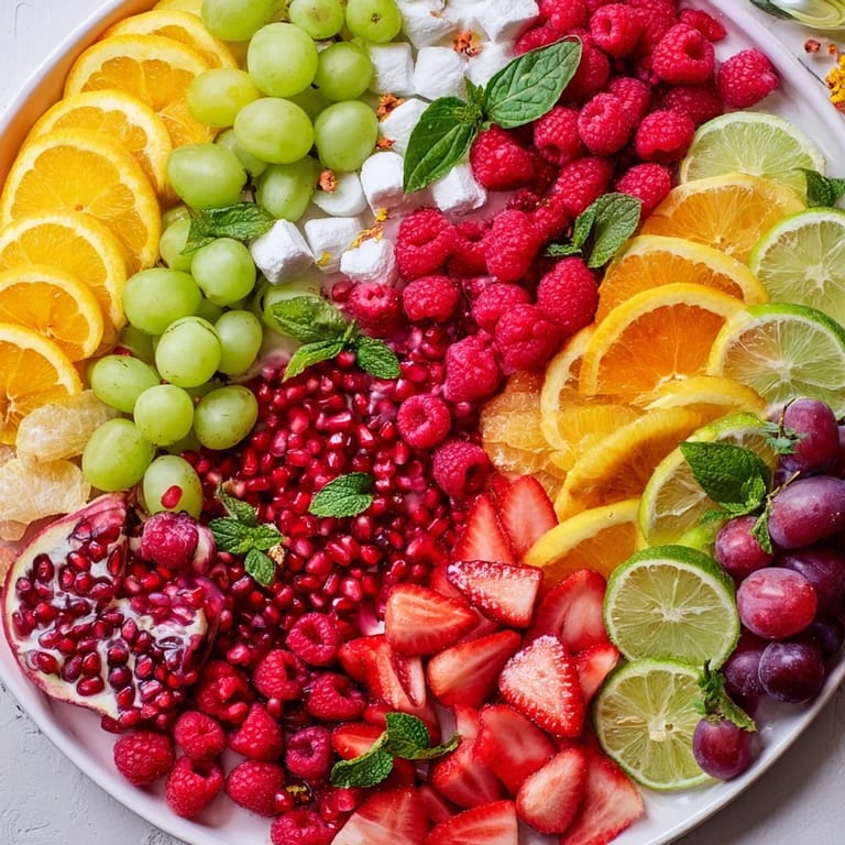 Fresh raspberries, sliced citrus, and mint sprigs create a beautiful Bubbly Bar Garnish Platter scene.